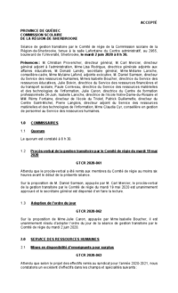Séance de gestion transitoire par le Comité de régie du CSSRS (2 juin 2020)