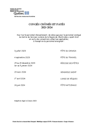 Liste et dates des congés chômés et payés 2023-2024