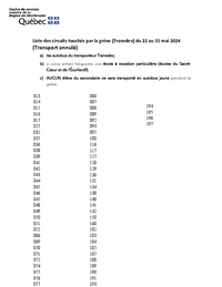 Liste des circuits touchés par la grève (Transdev) du 22 au 31 mai 2024 (Transport annulé)