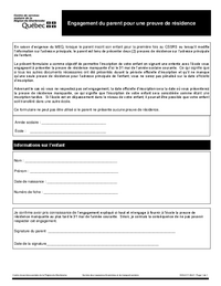 Formulaire d'engagement du parent pour une preuve de résidence