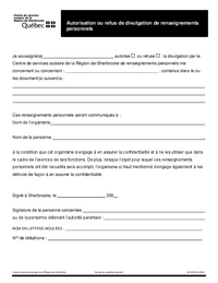 Formulaire d'autorisation ou de refus de divulgation de renseignements personnels