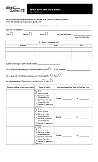 Questionnaire : Mieux connaître votre enfant de la maternelle 4 ans