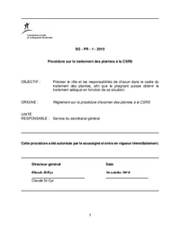 Procédure sur le traitement des plaintes à la CSRS