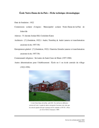 Fiche technique chronologique de l'école Notre-Dame-de-la-Paix