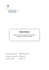 Politique relative aux contributions financières  des parents ou des usagers