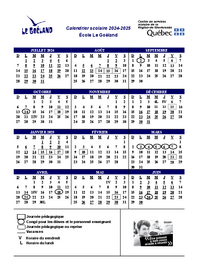 Calendrier scolaire 2024-2025 - Enseignement secondaire 16 à 21 ans (École le Goéland)