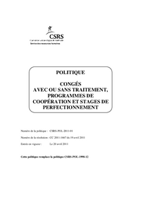 Politique de congés avec ou sans traitement, programmes de coopération et stages de perfectionnement