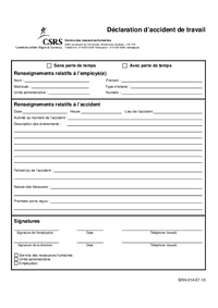 Formulaire de déclaration d'accident de travail