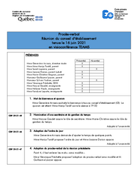 Procès-verbal : Réunion du conseil d'établissement (16 juin 2021)