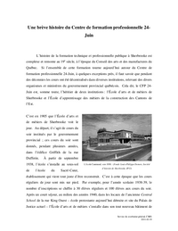 Une brève histoire du Centre de formation professionnelle 24-Juin