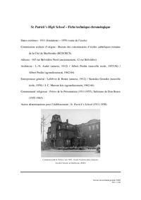Fiche technique chronologique du St. Patrick's High School