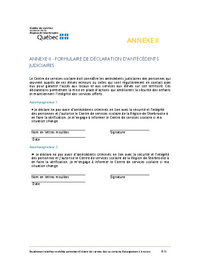 Annexe 2 : Formulaire de déclaration d'antécédents judiciaires
