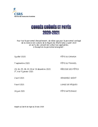 Liste et dates des congés chômés et payés 2020-2021