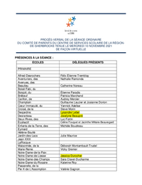Procès-verbal : Séance ordinaire du comité de parents (10 novembre 2021)